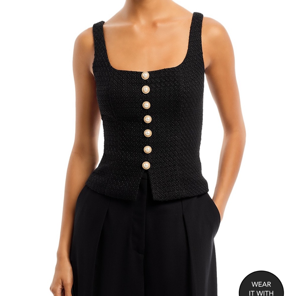 Aqua Black Bustier Tank Top with Buttoned Detail